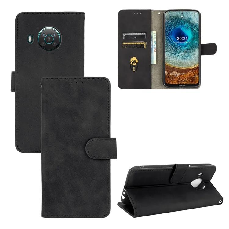 Silky Touch Leather Wallet Stand Case for Nokia X20/X10 - Black