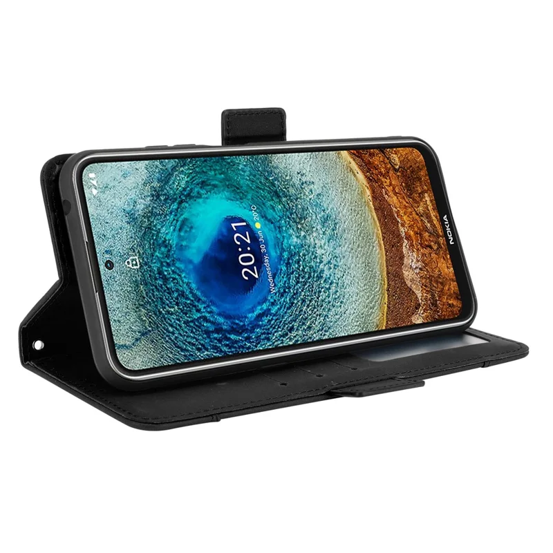 Für Nokia X10 / X20 Schutzhülle aus Leder mit mehreren Kartenfächern und Ständerfunktion - Schwarz