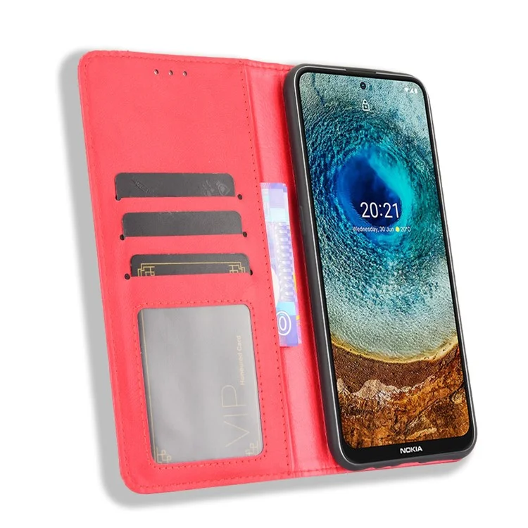 Tampa de Telefone Protetora de Couro de Estilo Vintage Stand Para Nokia X10/x20 - Vermelho