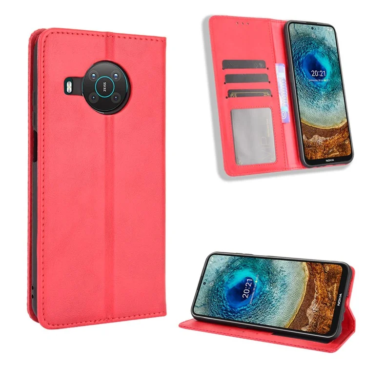 Tampa de Telefone Protetora de Couro de Estilo Vintage Stand Para Nokia X10/x20 - Vermelho