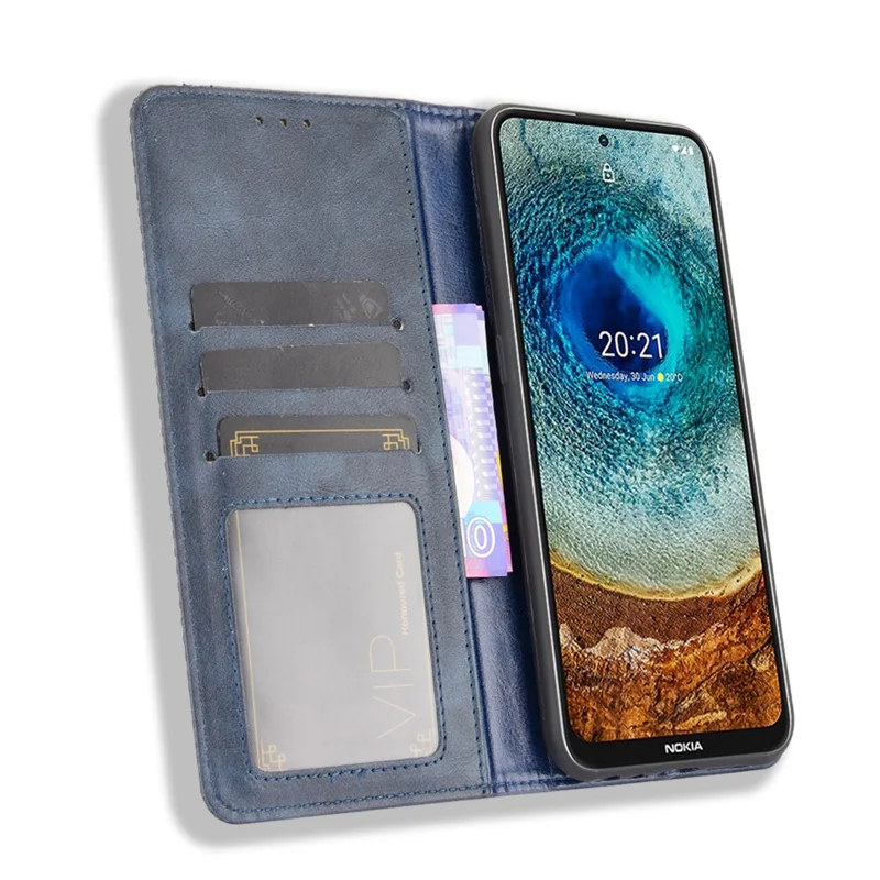 Capa Protetora de Couro Estilo Vintage para Celular com Suporte para Nokia X10/X20 - Azul