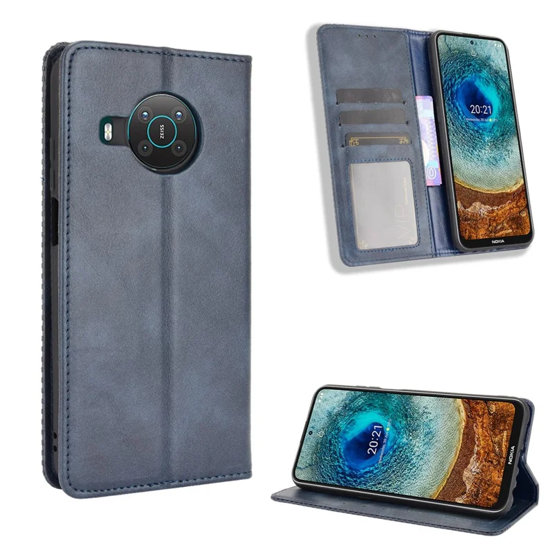 Capa Protetora de Couro Estilo Vintage para Celular com Suporte para Nokia X10/X20 - Azul