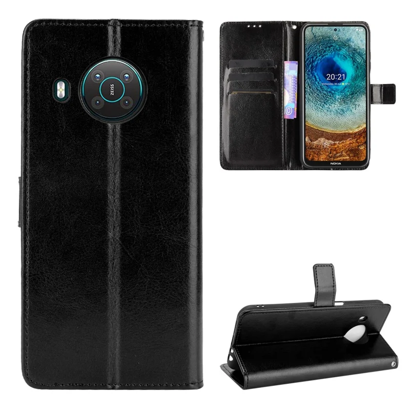 Crazy Horse Texture Wallet Leather Shell for Nokia X10 / X20 Protective Stand Mobile Casing - Black
