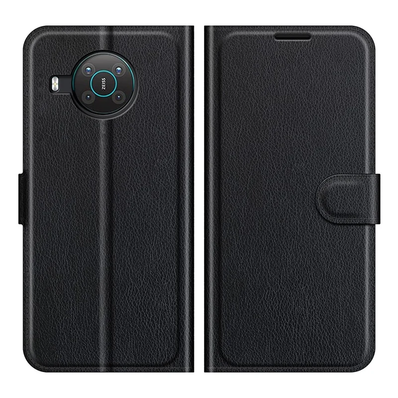 Full Protection Litchi Skin Leather Wallet Case for Nokia X10/X20 Mobile Phone Stand Cover - Black