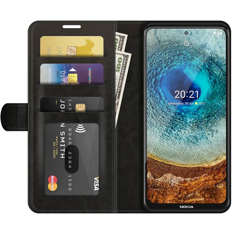 Full Protection Crazy Horse Texture Leather Stand Case with Wallet for Nokia X10/X20 - Black
