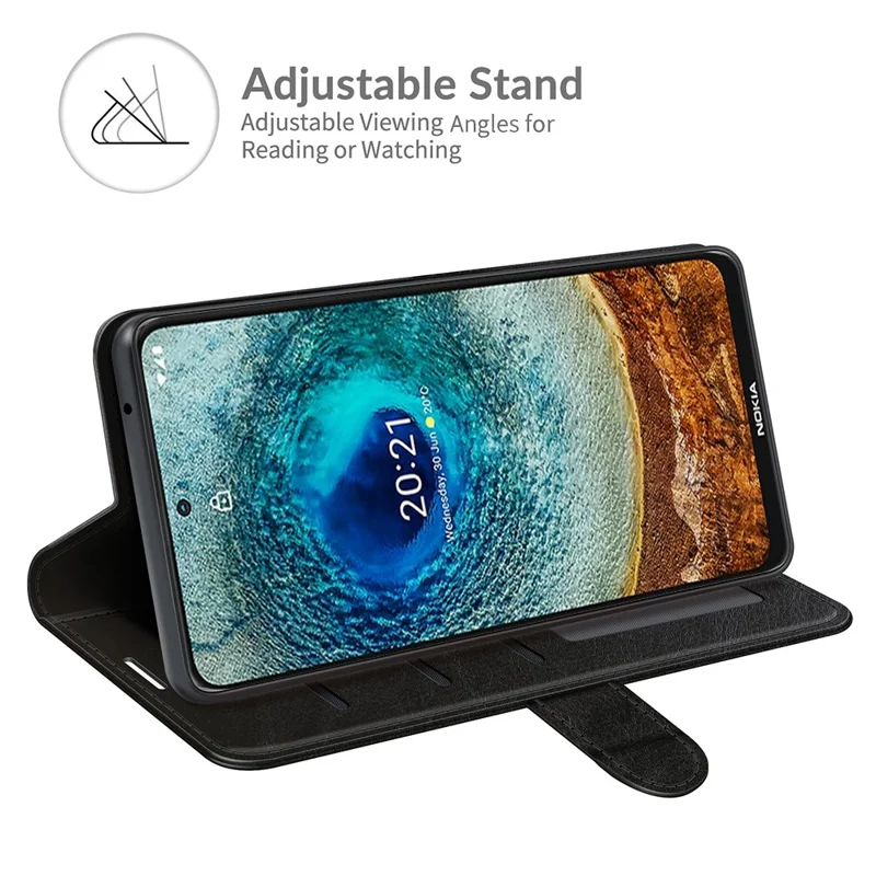 Full Protection Crazy Horse Texture Leather Stand Case with Wallet for Nokia X10/X20 - Black