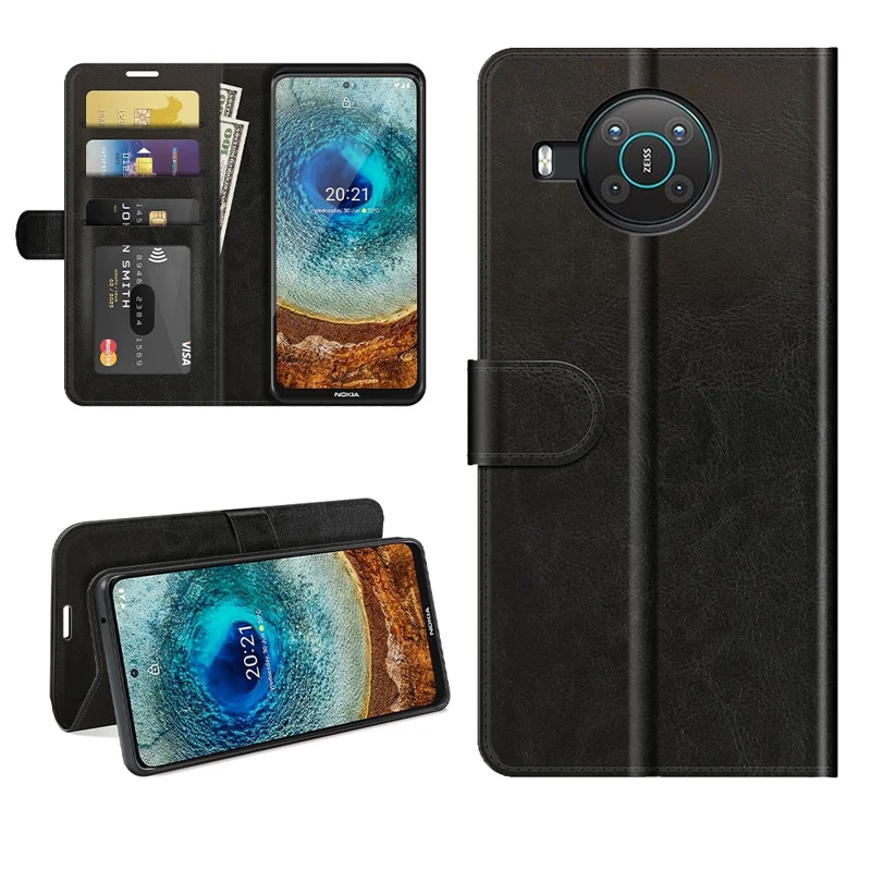 Full Protection Crazy Horse Texture Leather Stand Case with Wallet for Nokia X10/X20 - Black