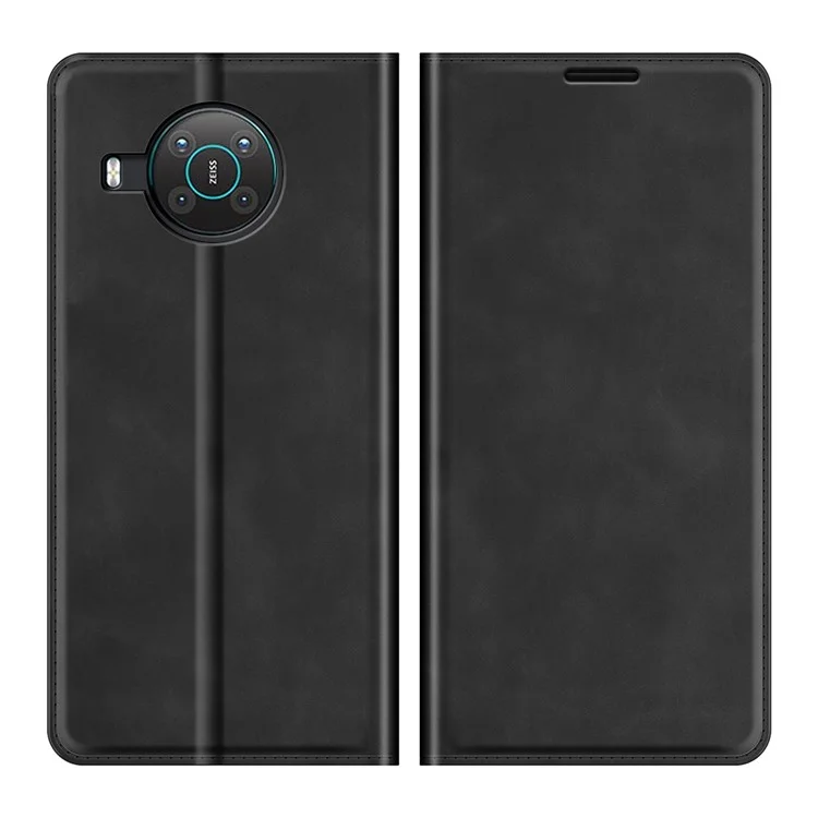 Silky Leather Protective Cover with Wallet Stand for Nokia X10/X20 Auto-Absorbed Case - Black