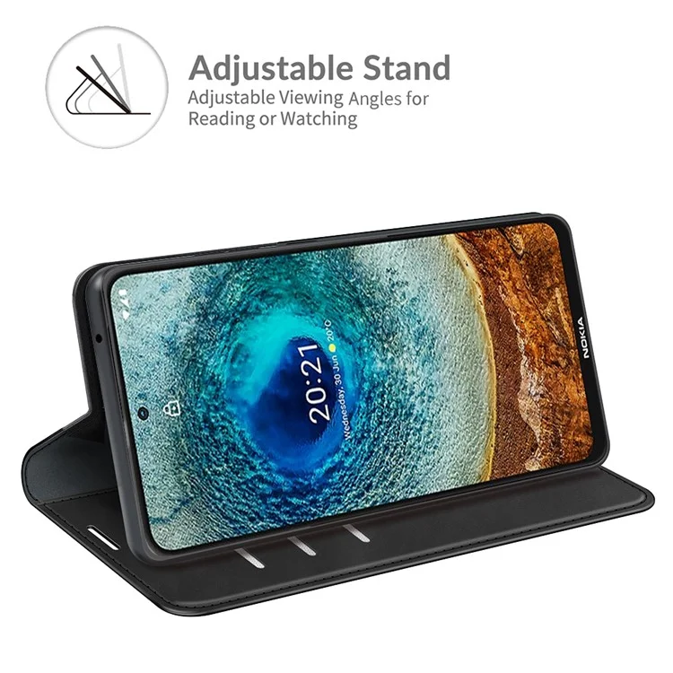 Silky Leather Protective Cover with Wallet Stand for Nokia X10/X20 Auto-Absorbed Case - Black