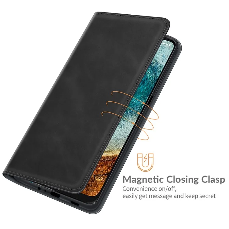Silky Leather Protective Cover with Wallet Stand for Nokia X10/X20 Auto-Absorbed Case - Black