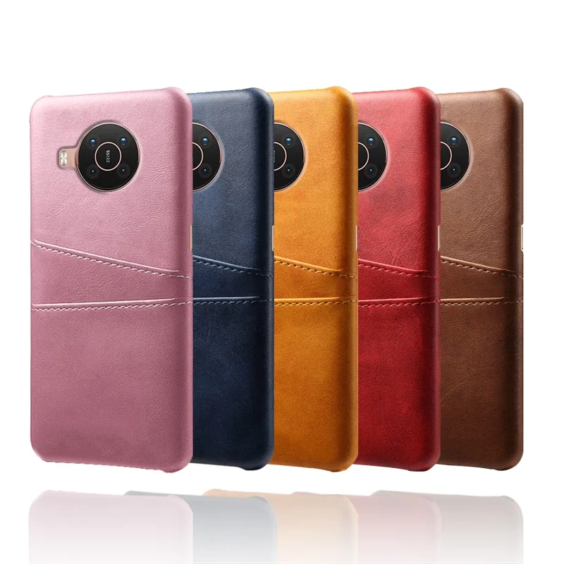 KSQ Double Card Slots PU Leather Coated PC Shell Cover Case per Nokia X10 / Nokia X20 - Nero