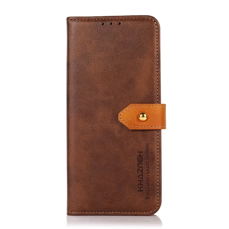 KHAZNEH Golden Magnetic Clasp Wallet Design Dual Color Leather Phone Case with Stand for Nokia X10/X20 - Brown