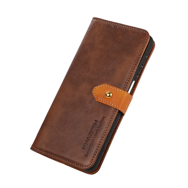 KHAZNEH Golden Magnetic Clasp Wallet Design Dual Color Leather Phone Case with Stand for Nokia X10/X20 - Brown