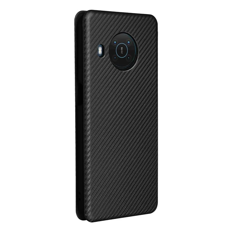 Capa de Couro de Fibra de Carbono Absorvida Automaticamente com Alça de Anel para Nokia X10/X20 - Preto