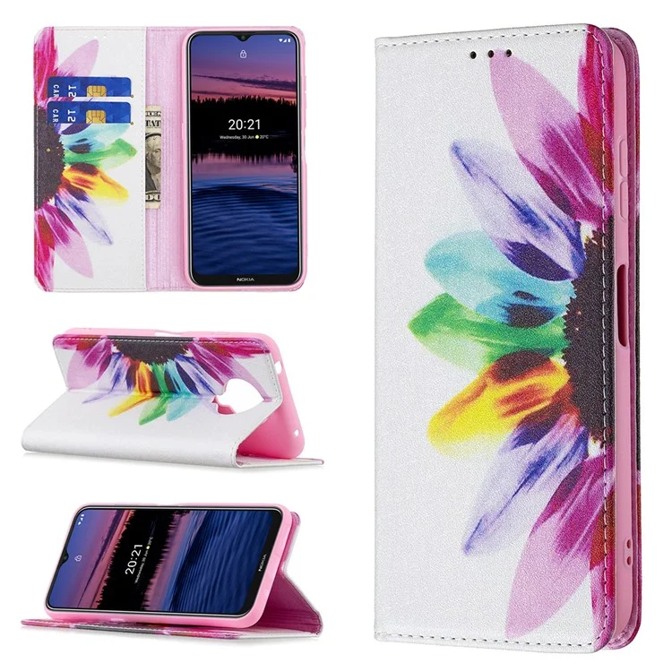 Fashionable Pattern Printing Wallet Stand Cover Auto-absorbed Shockproof and Scratch Resistant Flip Leather for  Phone Case Nokia G10 / G20 - Sunflower