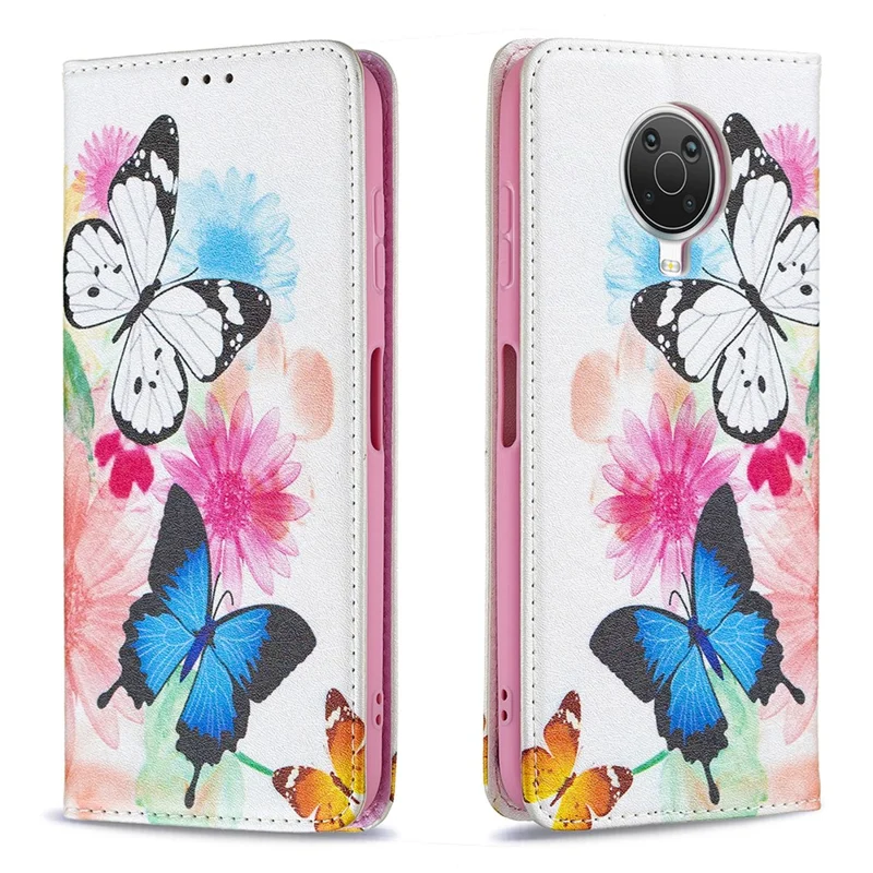 Fashionable Pattern Printing Wallet Stand Cover Auto-absorbed Shockproof and Scratch Resistant Flip Leather for  Phone Case Nokia G10 / G20 - Butterflies