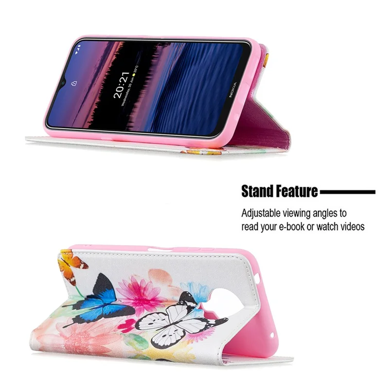 Fashionable Pattern Printing Wallet Stand Cover Auto-absorbed Shockproof and Scratch Resistant Flip Leather for  Phone Case Nokia G10 / G20 - Butterflies