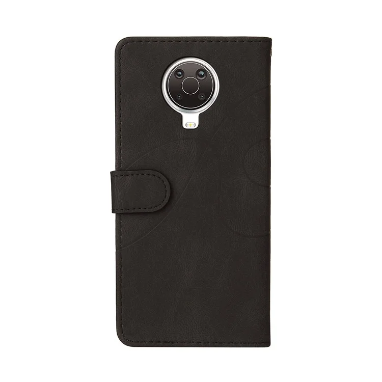 KT Leather Series-1 Bi-color Splicing Style Leather Wallet Case Stand Cover mit Handschlaufe für Nokia G10 / G20 - Schwarz