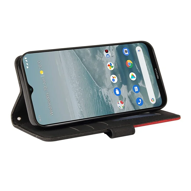 KT Leather Series-1 Bi-color Splicing Style Leather Wallet Case Stand Cover mit Handschlaufe für Nokia G10 / G20 - Schwarz