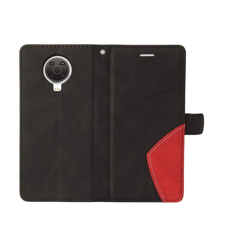 KT Leather Series-1 Bi-color Splicing Style Leather Wallet Case Stand Cover mit Handschlaufe für Nokia G10 / G20 - Schwarz