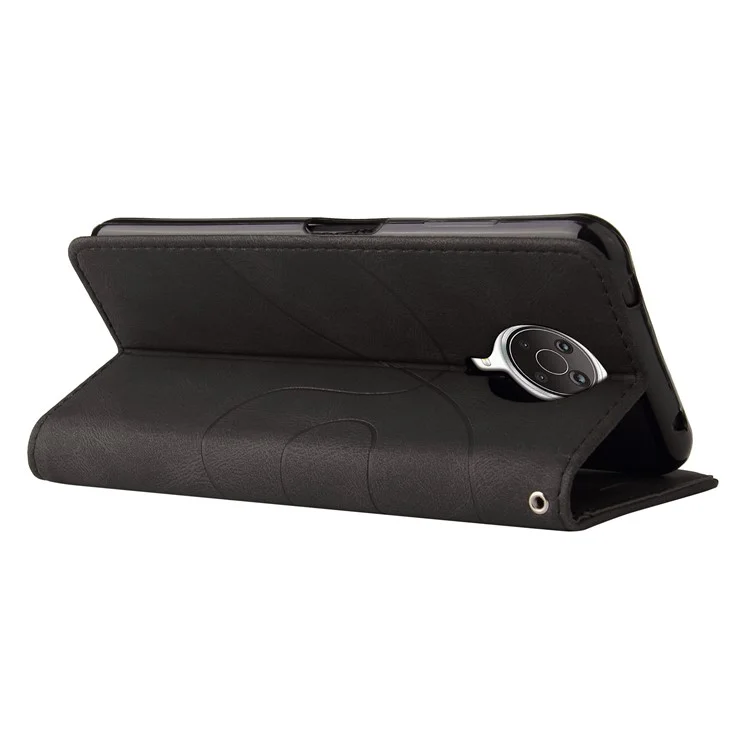 KT Leather Series-1 Bi-color Splicing Style Leather Wallet Case Stand Cover mit Handschlaufe für Nokia G10 / G20 - Schwarz