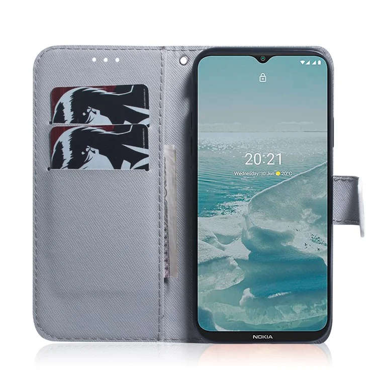 Узорная Печать Премиум -кожаная Кошелька Magnetic Flip Cover Для Nokia G10 / G20 - Волк