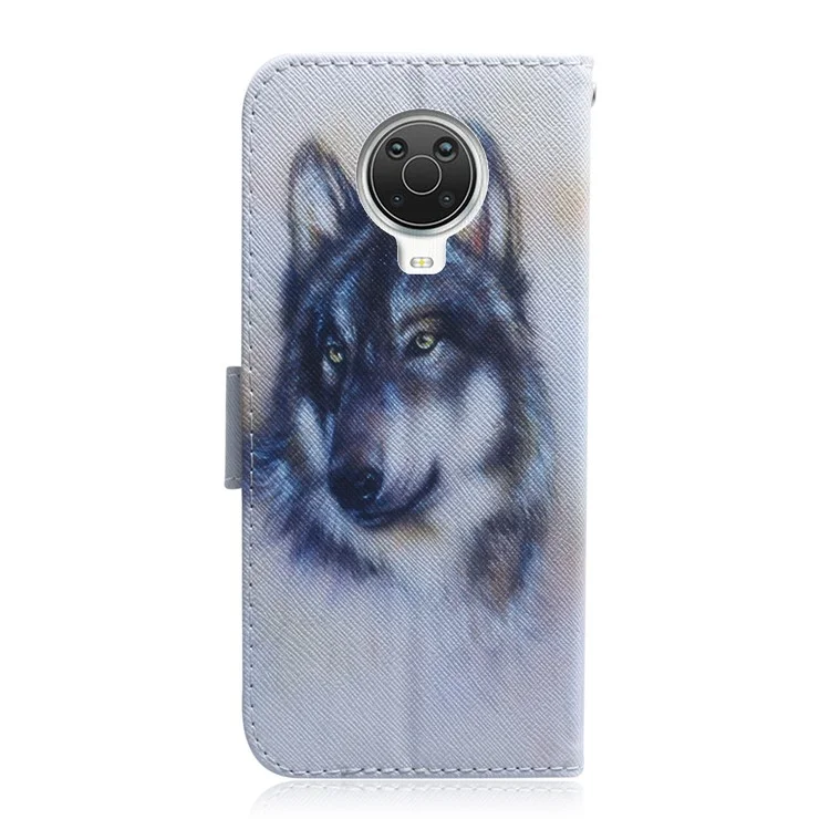 Узорная Печать Премиум -кожаная Кошелька Magnetic Flip Cover Для Nokia G10 / G20 - Волк