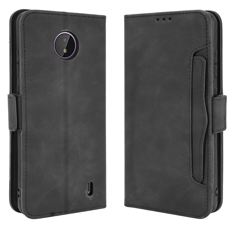 Wallet Design Multiple Card Slots Phone Cover Stand Case für Nokia C20/C10 - Schwarz