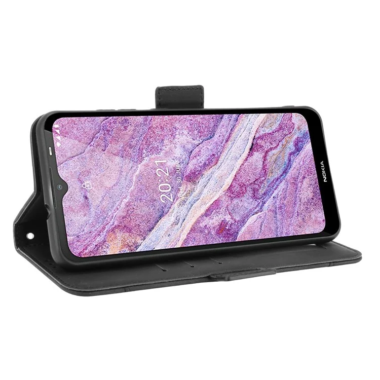 Wallet Design Multiple Card Slots Phone Cover Stand Case für Nokia C20/C10 - Schwarz