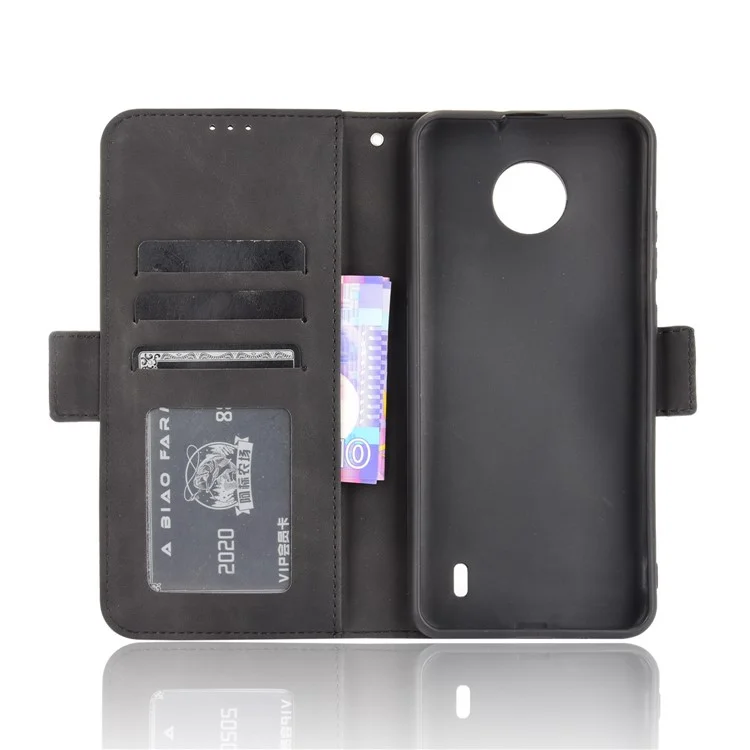 Wallet Design Multiple Card Slots Phone Cover Stand Case für Nokia C20/C10 - Schwarz