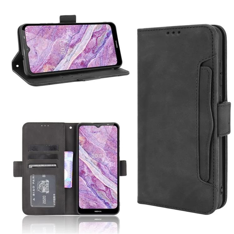 Wallet Design Multiple Card Slots Phone Cover Stand Case für Nokia C20/C10 - Schwarz