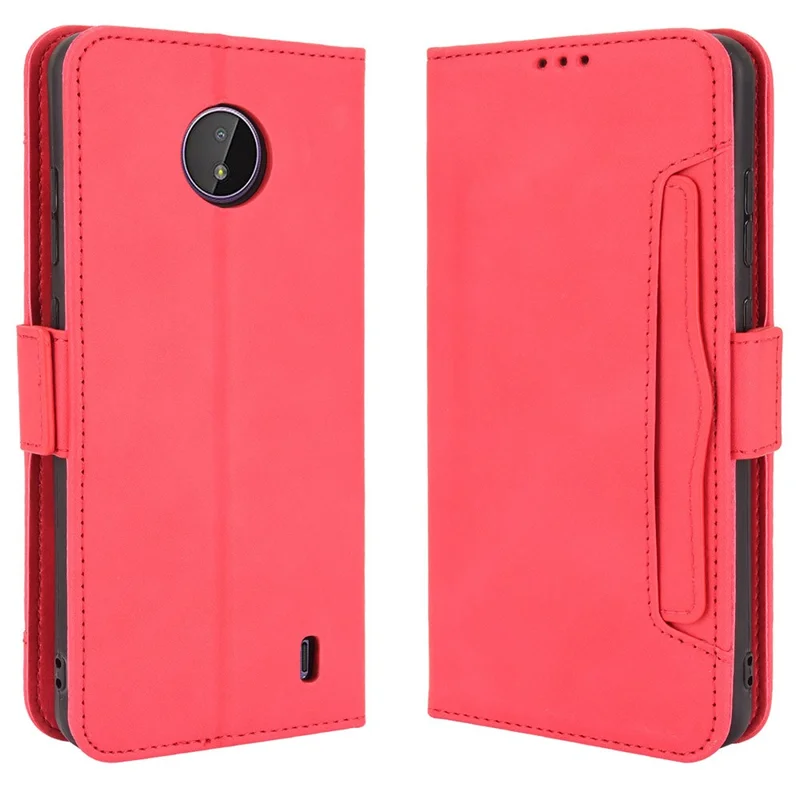 Wallet Design Multiple Card Slots Phone Cover Stand Case for Nokia C20/C10 - Red