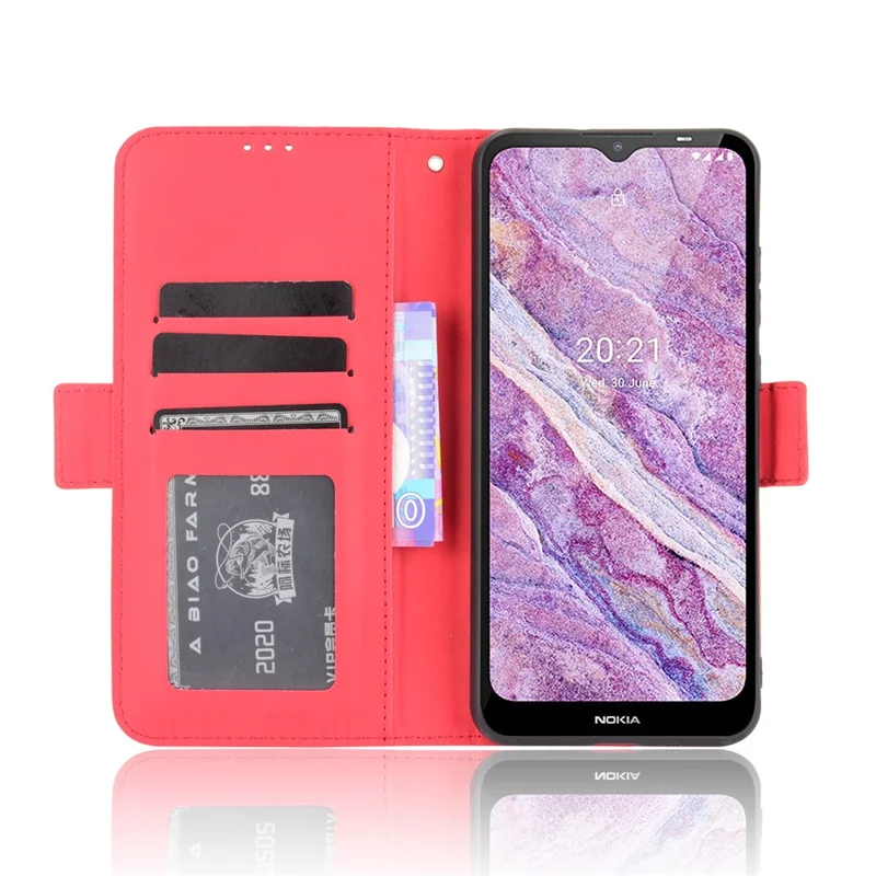 Wallet Design Multiple Card Slots Phone Cover Stand Case for Nokia C20/C10 - Red