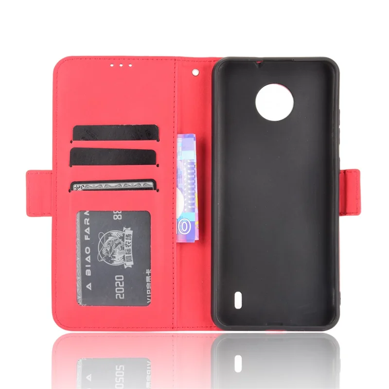 Wallet Design Multiple Card Slots Phone Cover Stand Case for Nokia C20/C10 - Red