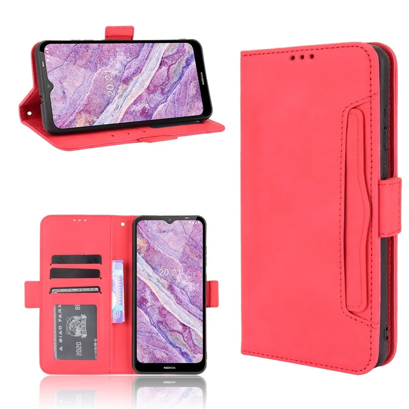 Wallet Design Multiple Card Slots Phone Cover Stand Case for Nokia C20/C10 - Red