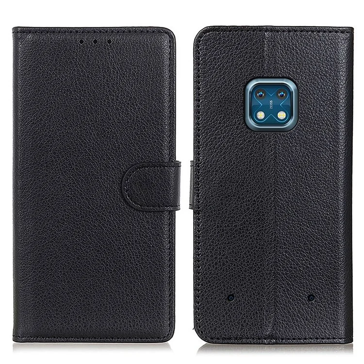 Carteira de Couro PU com Textura de Lichia Flip Stand Protective Phone Case para Nokia XR20 - Preto