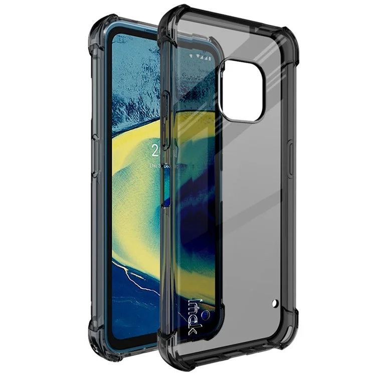 IMAK Shockproof Airbag Soft TPU Phone Cover Case with Screen Protector for Nokia XR20 - Transparent Black