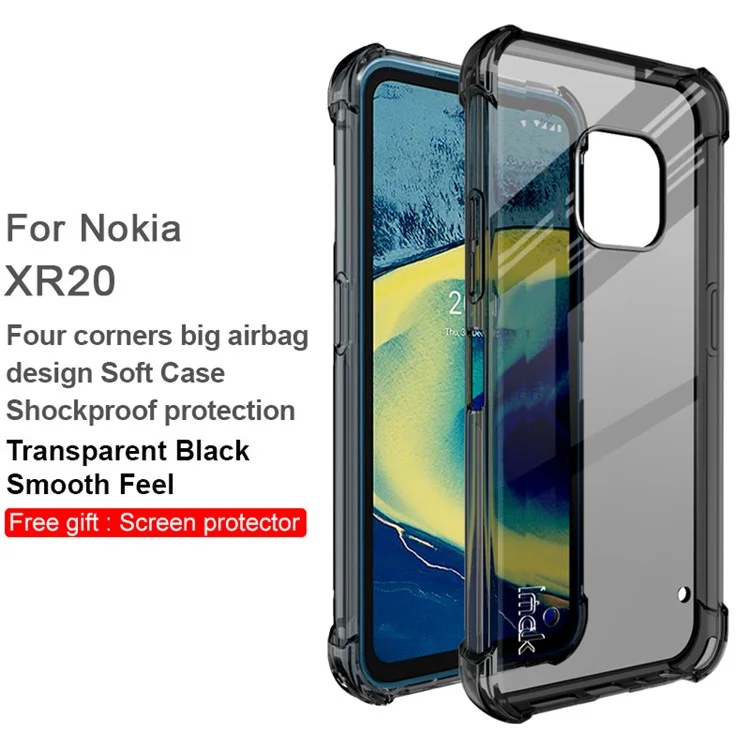 IMAK Shockproof Airbag Soft TPU Phone Cover Case with Screen Protector for Nokia XR20 - Transparent Black