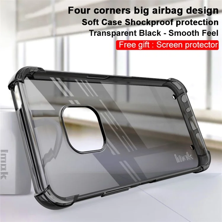 IMAK Shockproof Airbag Soft TPU Phone Cover Case with Screen Protector for Nokia XR20 - Transparent Black