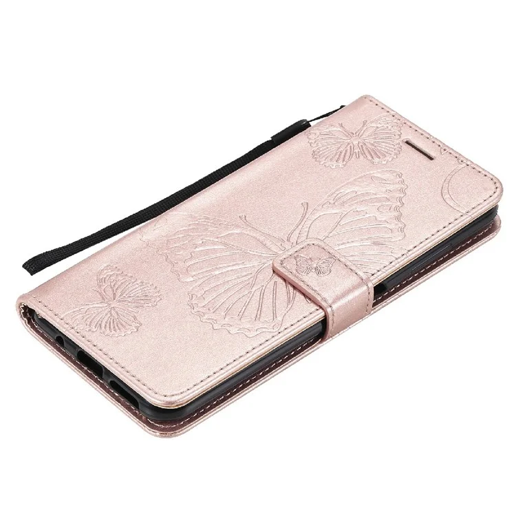 Stylish Design KT Imprinting Flower Series-2 Butterfly Pattern Imprinting Shockproof Cards Slots Leather Wallet Phone Cover Case with Stand for Nokia G20/G10/6.3 - Rose Gold