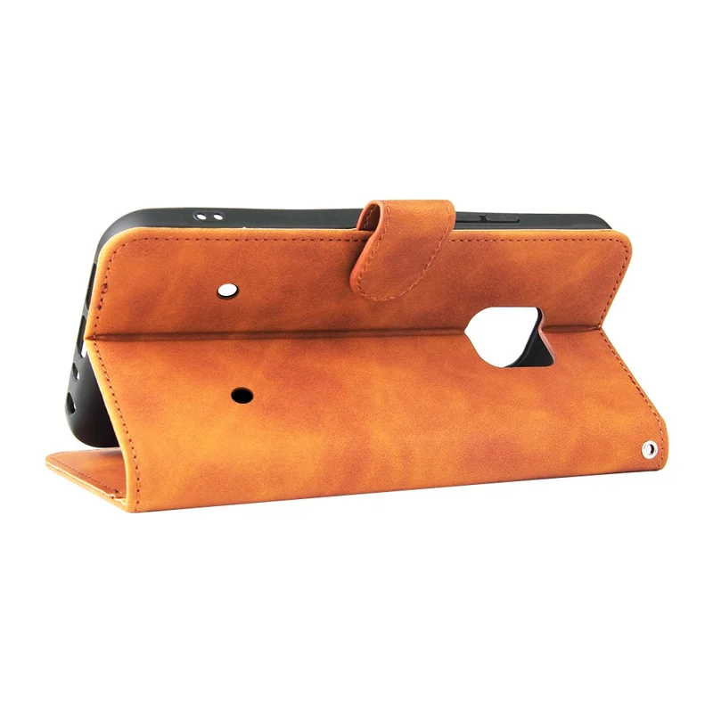 Skin-Touch Feeling Magnetic Clasp Closure Wallet Stand Design Leather Phone Shell Case for Nokia XR20 - Brown