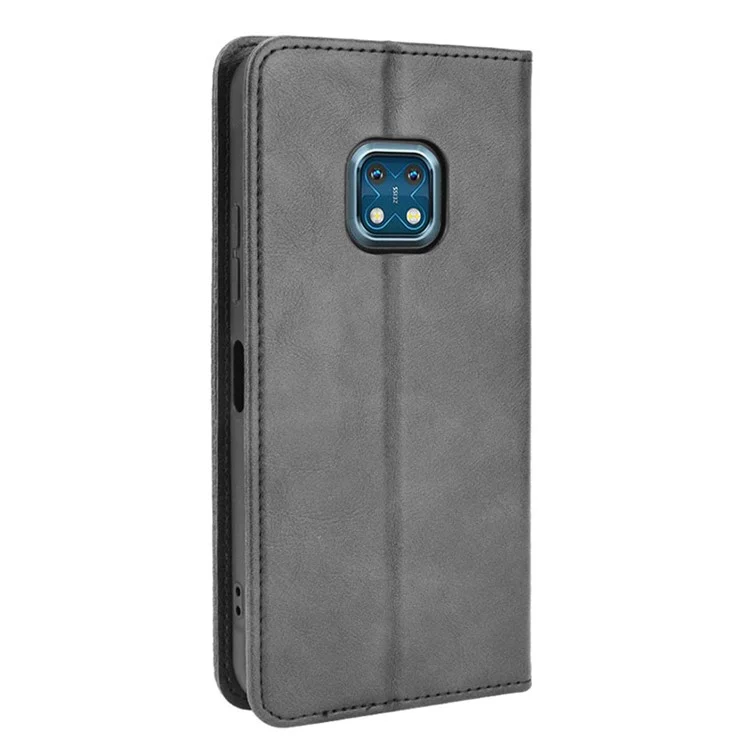 Vintage Style Magnetic Auto-absorbed Leather Wallet Stand Phone Protective Case Shell for Nokia XR20 - Black