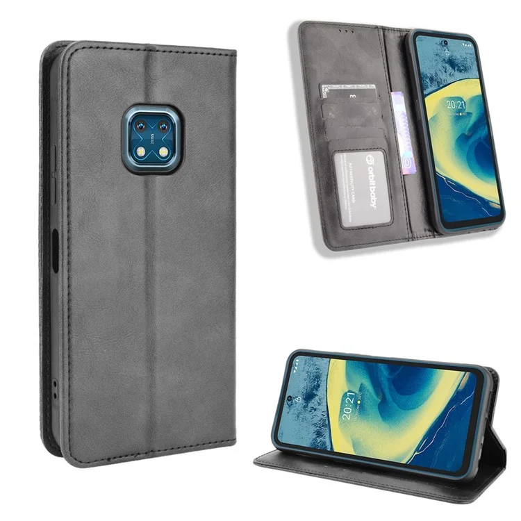 Vintage-Stil Magnetische Auto-absorbierte Lederwallet-Stand-Telefon-Schutzhülle Hülle Für Nokia XR20 - Schwarz