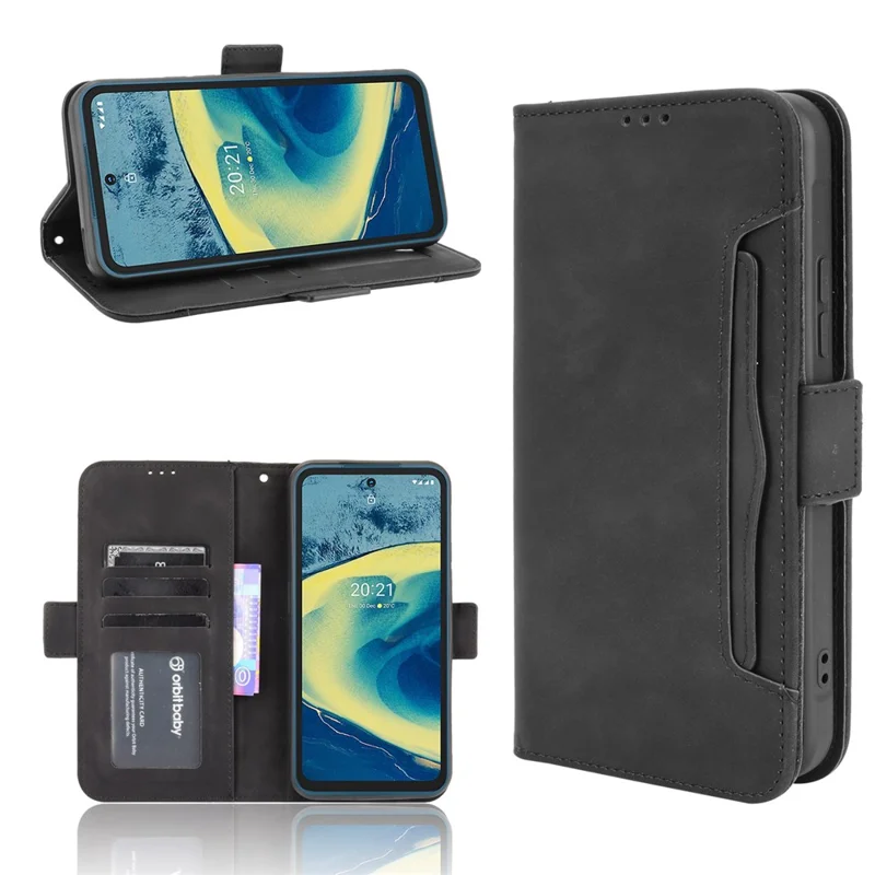 Full Protection Multi Card Holder Design Leather Phone Stand Case Cover Protector for Nokia XR20 - Black