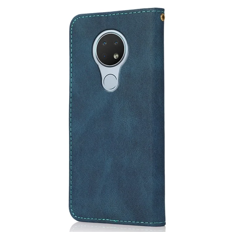 Dual Color Splicing Flip Stand Case Leather Wallet Cover mit Handschlaufe für Nokia 7.2/6.2 - Blau/Grün