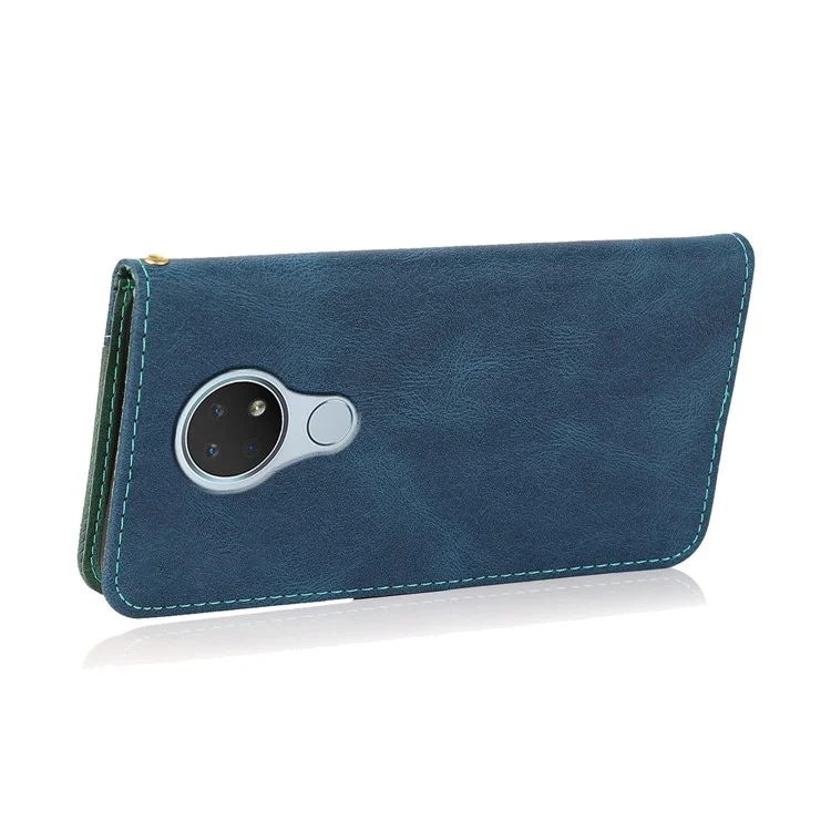 Dual Color Splicing Flip Stand Case Leather Wallet Cover mit Handschlaufe für Nokia 7.2/6.2 - Blau/Grün