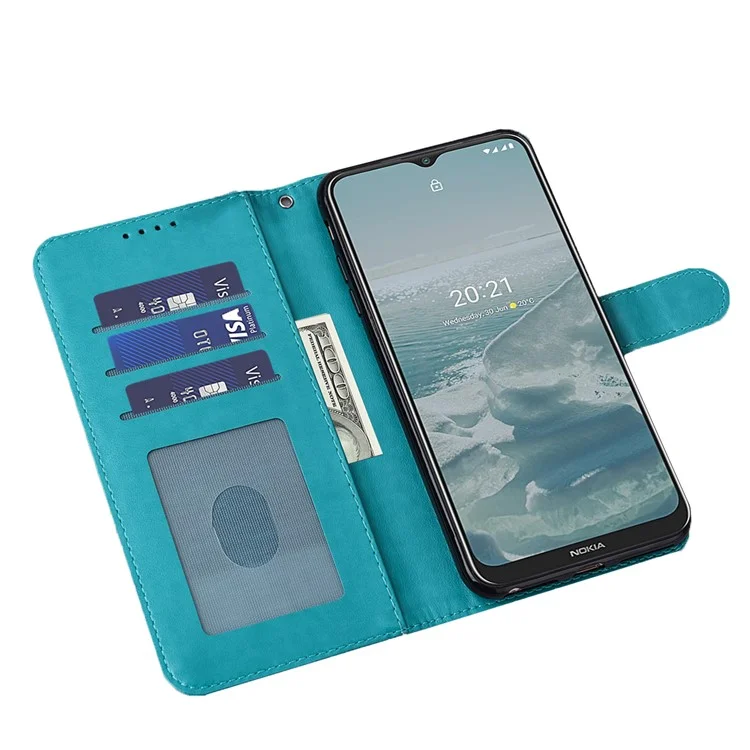 Tree and Deer Imprinted Leather Wallet Stand Phone Shell Case for Nokia G10 / Nokia G20 - Blue