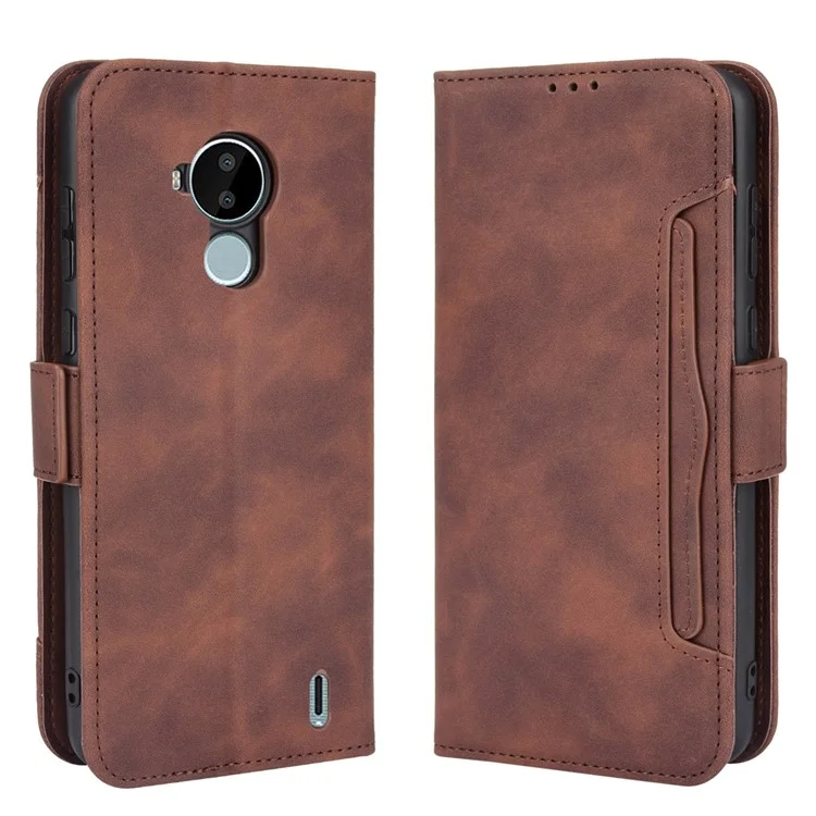 For Nokia C30 Quality PU Leather Phone Cover Shock Resistant Phone Cover Leather Phone Wallet Stand Protective Case - Brown