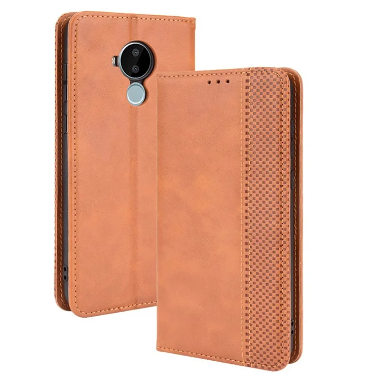 Pour Nokia C30 Retro Textured Surface Phone Leather Case Shockproof Leather Phone Wallet Stand Cover - Marron