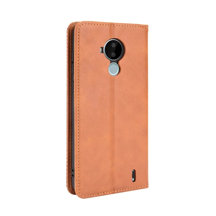 Pour Nokia C30 Retro Textured Surface Phone Leather Case Shockproof Leather Phone Wallet Stand Cover - Marron